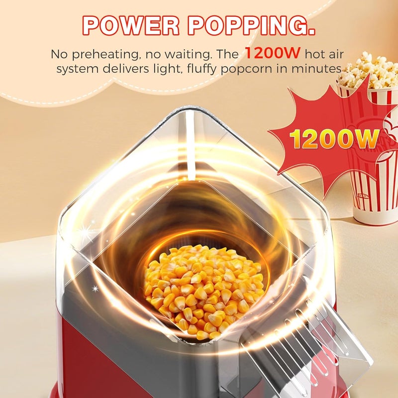 OSTBA Popcorn Maker, 1200W Mini Retro Air Popper Popcorn Machine, 12 Cups Hot Air Popcorn Popper Electric with Butter Tray, Oil-Free One-Button Control, Compact Design for Home & Gifts - Image 3